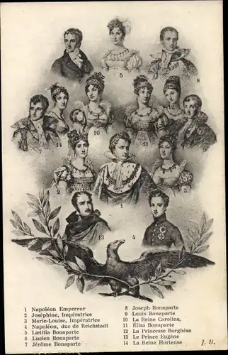Ak Empereur Napoléon, Imperatrice Josephine, Marie Louise, Louis Bonaparte, Joseph Bonaparte