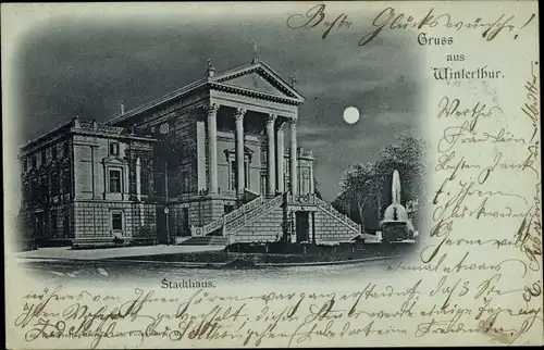 Mondschein Ak Winterthur Kt Zürich Schweiz, Stadthaus