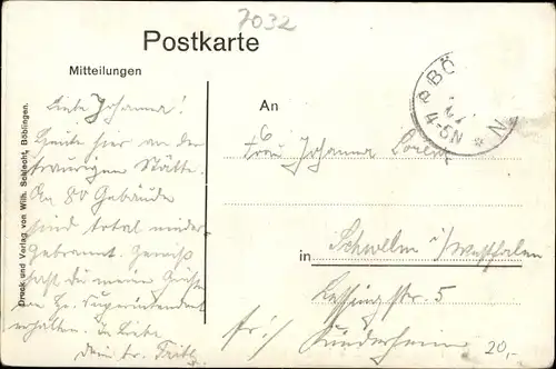 Ak Darmsheim Sindelfingen, Brandunglück am 20. August 1907