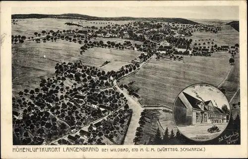 Ak Langenbrand Schömberg im Schwarzwald Württemberg, Totalansicht der Ortschaft