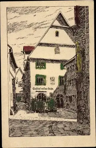 Künstler Ak Rothenburg ob der Tauber Mittelfranken, Gasthaus rother Hahn
