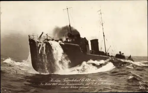 Ak Deutsches Kriegsschiff, Hochseetorpedoboot im Sturm, G 171, Kaiserliche Marine