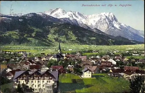 Ak Garmisch Partenkirchen in Oberbayern, Blick auf den Ort vor Alp- u. Zugspitze