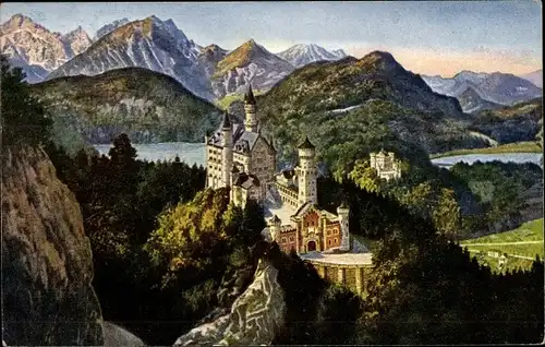 Ak Hohenschwangau Schwangau im Ostallgäu, Schloss Neuschwanstein und Hohenschwangau