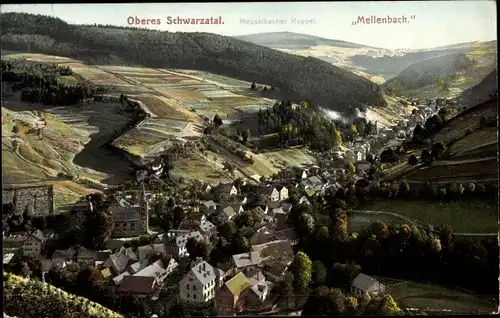 Ak Mellenbach Glasbach im Schwarzatal, Blick auf den Ort, Berge, Felder