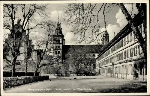 Ak Amorbach im Odenwald Unterfranken, Schlossplatz, Abteikirche