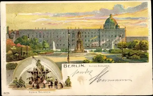 Litho Berlin Mitte, Altes Schloss, Neptun-Brunnen, Begas-Brunnen