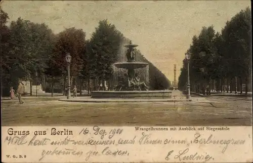 Ak Berlin Tiergarten, Wrangelbrunnen mit Ausblick auf Siegessäule