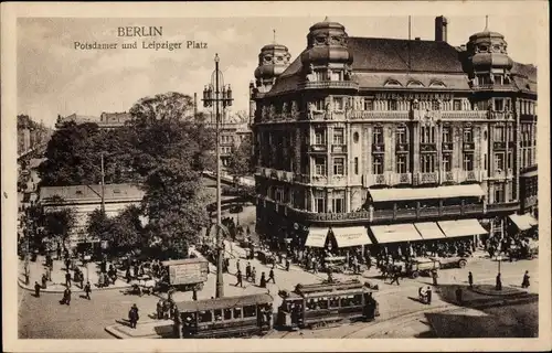 Ak Berlin Tiergarten, Potsdamer Platz, Leipziger Platz, Straßenbahn