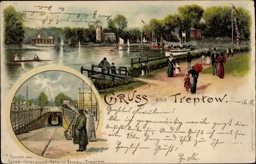 Litho Berlin Treptow, Kaiser Wilhelmgarten, Dampferanlegestelle, Spree-Untergrundbahn nach Stralau