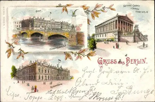 Litho Berlin Mitte, National Galerie, Denkmal Fr. Wilh. II., Friedrichsbrücke, Ruhmeshalle