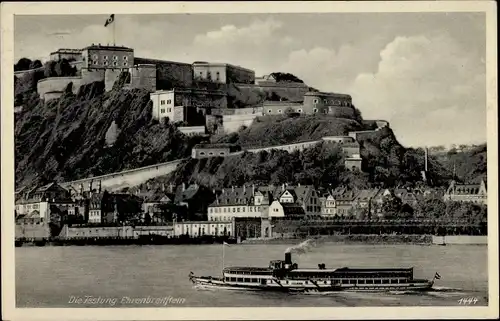 Ak Ehrenbreitstein Koblenz am Rhein, Festung, Dampfer