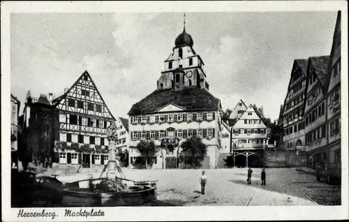 Ak Herrenberg in Württemberg, Marktplatz, Brunnen