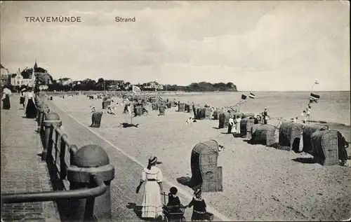 Ak Ostseebad Travemünde Lübeck, Promenade, Strand, Strandkörbe