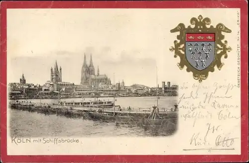 Präge Wappen Ak Köln am Rhein, Fluss mit Schiffsbrücke