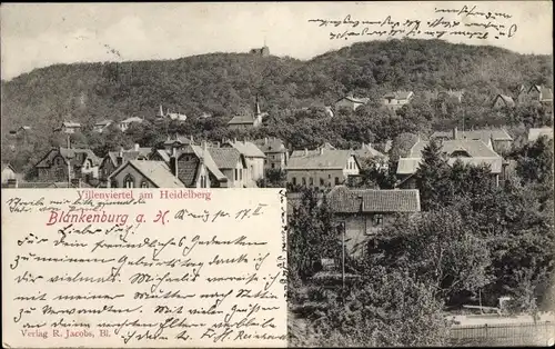 Ak Blankenburg am Harz, Blick auf das Villenviertel am Heidelberg