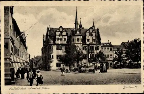 Ak Saalfeld an der Saale Thüringen, Markt mit Rathaus