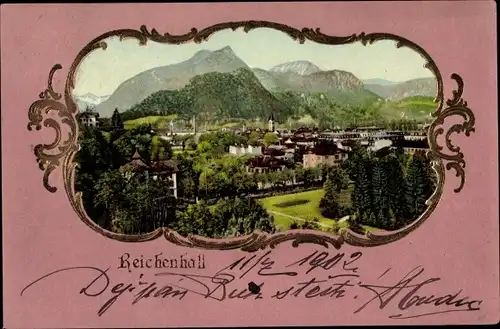 Präge Passepartout Ak Bad Reichenhall in Oberbayern, Panoramablick auf den Ort