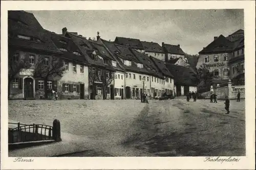 Ak Pirna an der Elbe, Tischerplatz mit Straßenpartie, Tannen Säle