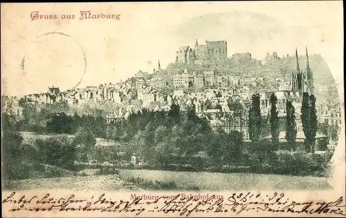 Ak Marburg an der Lahn, Panoramablick auf die Stadt vom Bahnhof aus