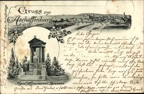 Ak Aschaffenburg in Unterfranken, Neuer Monumental-Brunnen