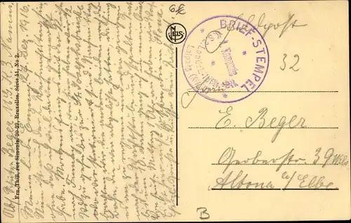 Ak Stempel Deutsche Feldpost 1. WK, 4. Komp. K. S. 2. Landst. Inf. Leipzig