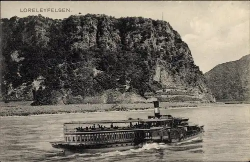 Ak Sankt Goarshausen am Rhein, Loreley, Dampfer