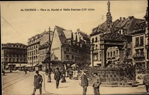 Ak Mainz am Rhein, Place du Marche et Vieille Fontaine (XVI siecle)