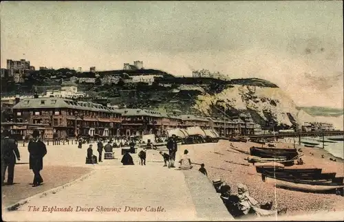 Ak Dover Kent England, The Esplanade showing Castle