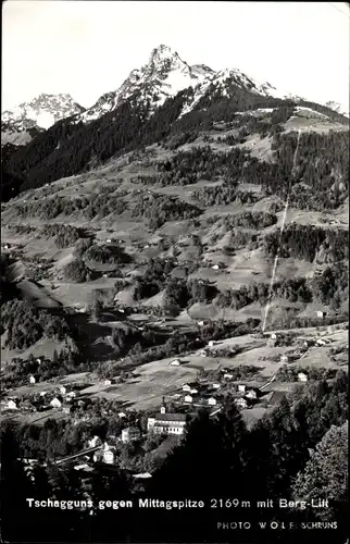 Ak Tschagguns in Vorarlberg, gegen Mittagsspitze mit Berg-Lift