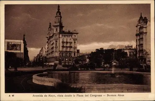 Ak Buenos Aires Argentinien, Avenida de Mayo, vista desde la Plaza del Congreso