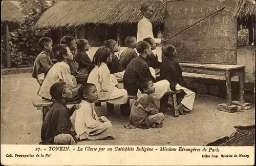 Ak Tonkin Vietnam, La classe par un Catechiste Inigene, Missions Etrangeres de Paris