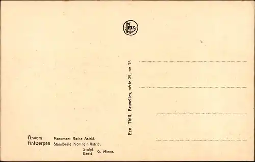 Ak Anvers Antwerpen Flandern, Monument Reine Astrid