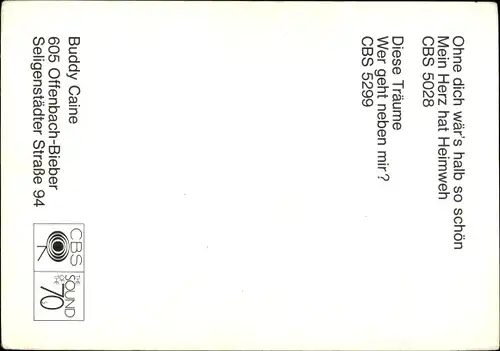 Ak Sänger Buddy Caine, Autogramm