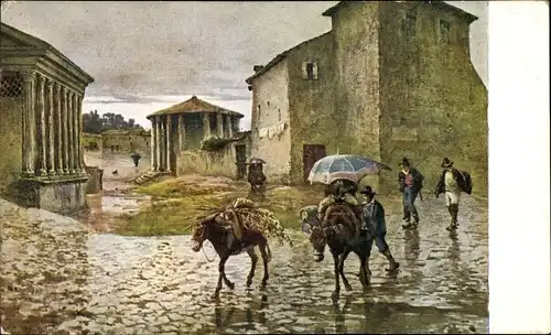 Künstler Ak Roesler, Rom, Dalla Via di Ponte Rotto, il Temio della Fortuna virile, Tempio di Ercole