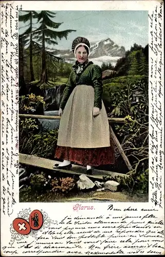Ak Kanton Glarus, Frau in schweizerischer Tracht