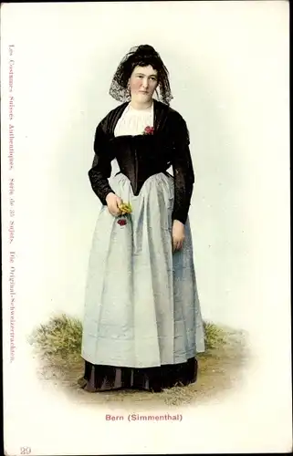 Litho Kanton Bern, Simmenthal, Frau in schweizerischer Tracht