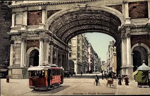 Ak Genova Genua Ligurien, Ponte Monumentale, Straßenbahn