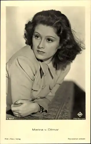 Ak Schauspielerin Marina von Ditmar, Portrait, Film Foto Verlag A 3622/1, UfA