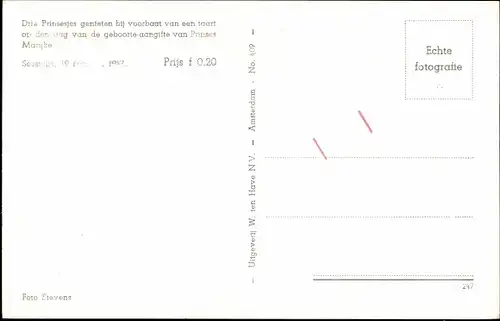 Ak Prinzessinnen Beatrix, Irene, Margriet, Kuchen zur Geburt von Prinzessin Marijke 1947