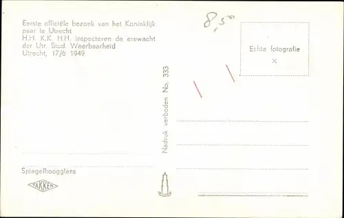 Ak Königin Juliana der Niederlande, Prinz Bernhard, Utrecht 1949, Utr. Stud. Weerbaarheid