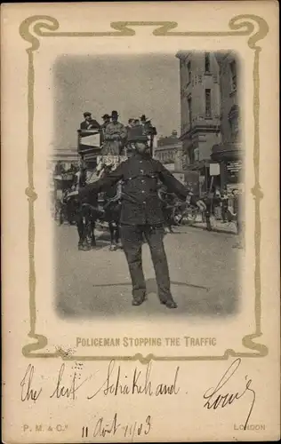Passepartout Ak London City, Policeman directing the traffic
