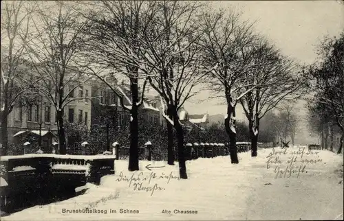 Ak Brunsbüttelkoog Brunsbüttel in Dithmarschen, Alte Chaussee, Winter