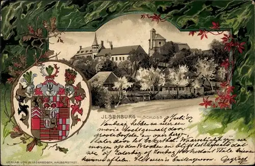 Präge Wappen Passepartout Litho Ilsenburg am Nordharz, Schloss