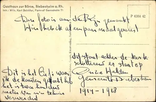 Ak Biebesheim am Rhein, Rheinpartie, Gasthaus zur Börse, Ehrenmal 1914-1918