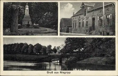 Ak Niegripp Burg bei Magdeburg, Denkmal, Ortspartie