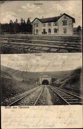 Ak Naensen Einbeck in Niedersachsen, Bahnhof Gleisseite, Eisenbahntunnel