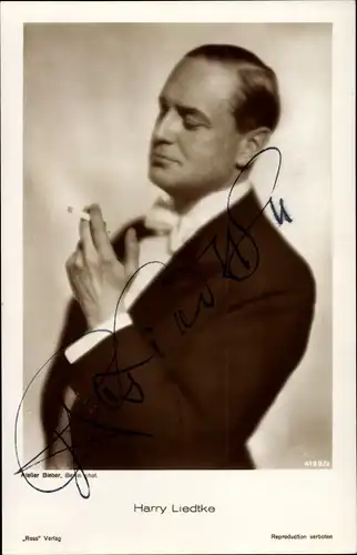 Ak Schauspieler Harry Liedtke, Portrait, Autogramm, Ross Verlag 4198/2