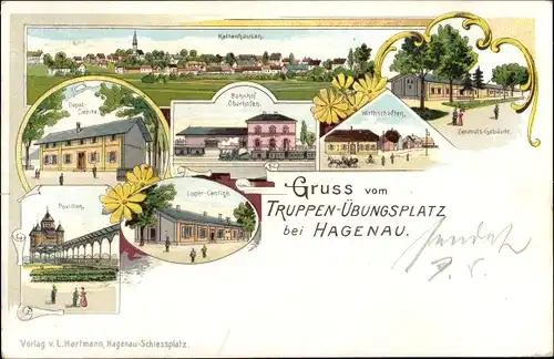 Litho Haguenau Hagenau im Elsass Bas Rhin, Bahnhof, Truppenübungsplatz, Kaltenhausen