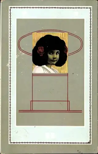 Jugendstil Ak Portrait von einem dunkelhaarigen Mädchen